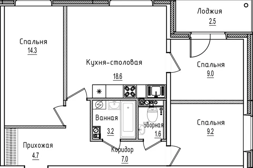 Продаётся 2-комнатная квартира, 67.6 м²