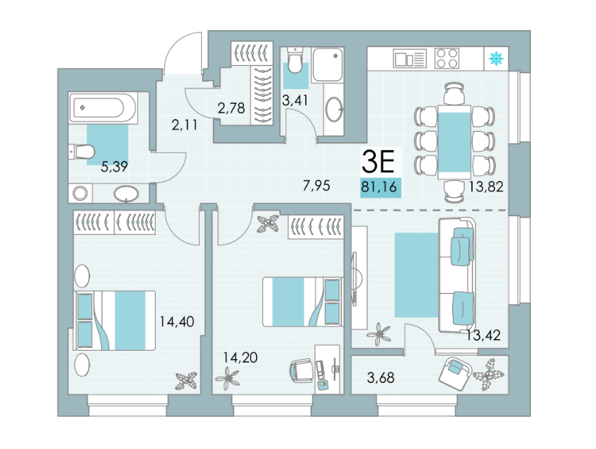 Продаётся 2-комнатная квартира, 81.2 м²