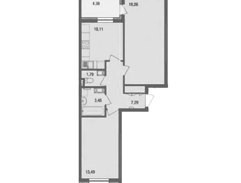 Продаётся 2-комнатная квартира, 57.58 м²