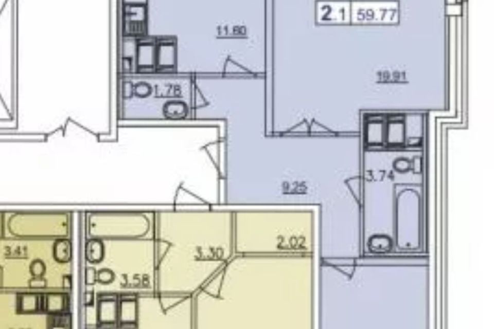 Продаётся 2-комнатная квартира, 59.9 м²