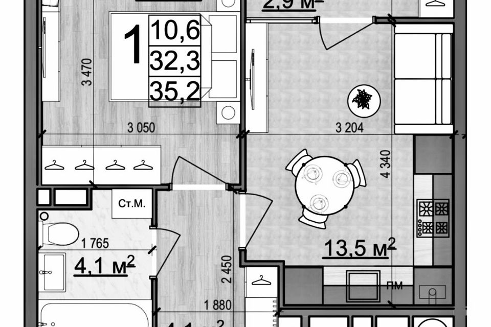 Продаётся 1-комнатная квартира, 36 м²