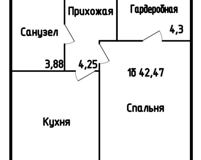Продаётся 1-комнатная квартира, 42.5 м²