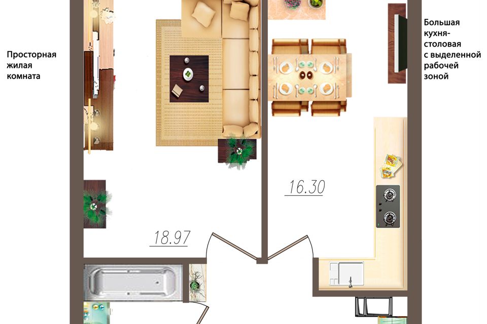 Продаётся 1-комнатная квартира, 48.6 м²