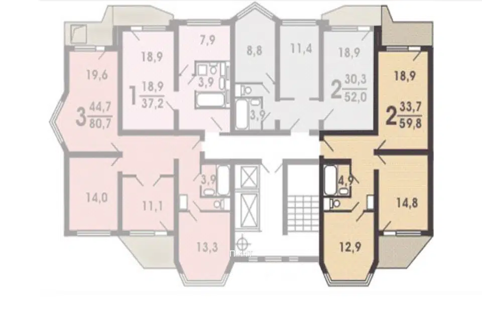 Продаётся 2-комнатная квартира, 59.8 м²