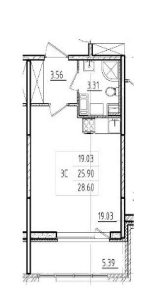 Продаётся студия, 25.9 м²