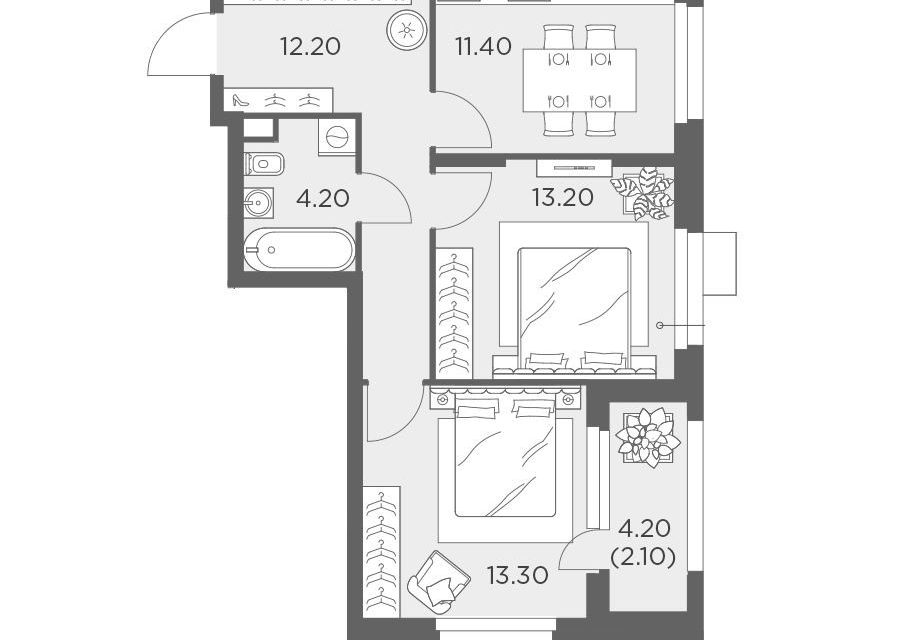 Продаётся 2-комнатная квартира, 56.4 м²