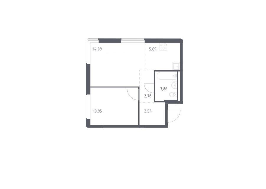 Продаётся 1-комнатная квартира, 40.91 м²