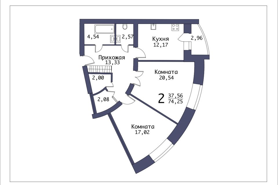 Продаётся 2-комнатная квартира, 75.2 м²