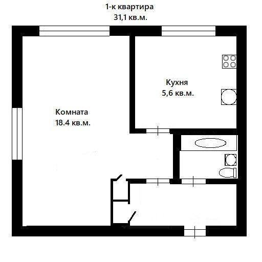 Продаётся 1-комнатная квартира, 31.1 м²