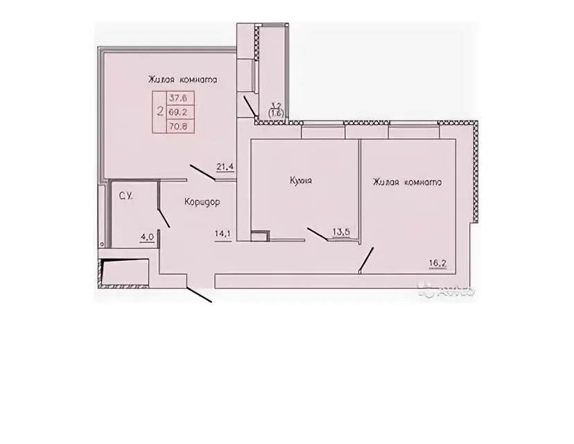 Продаётся 2-комнатная квартира, 69.2 м²