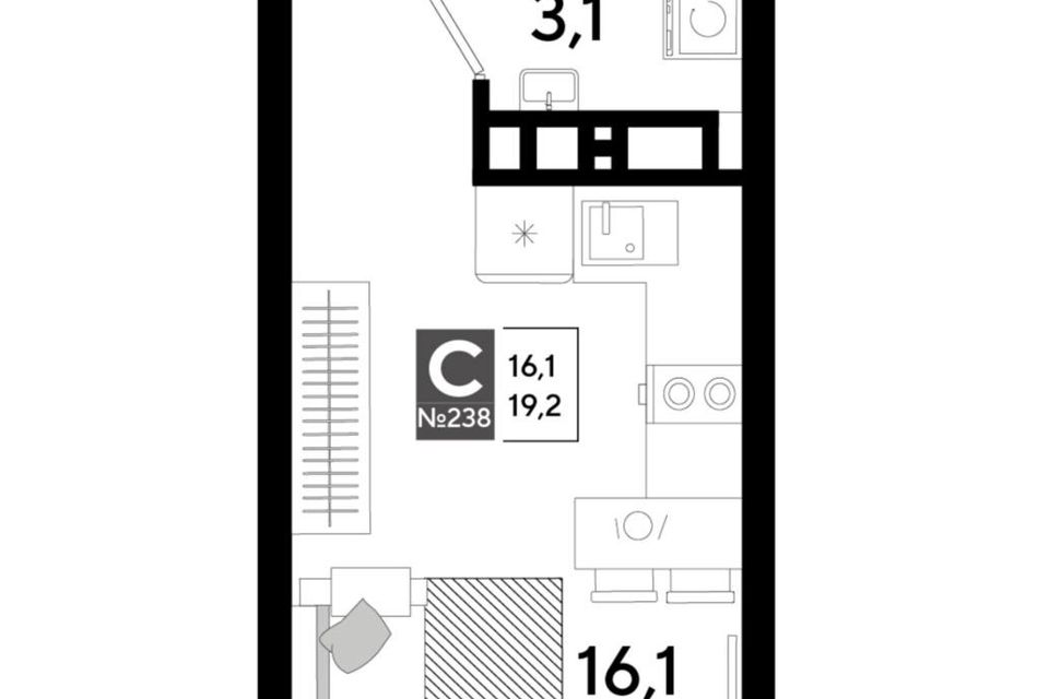 Продаётся студия, 19.2 м²