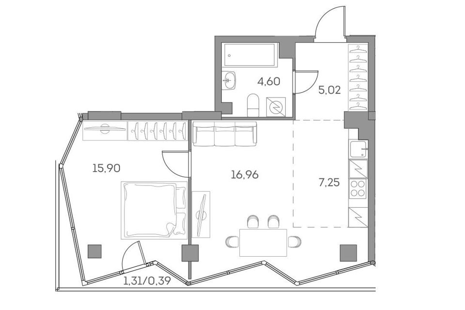 Продаётся 1-комнатная квартира, 50.12 м²