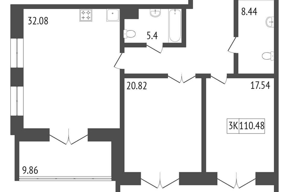 Продаётся 3-комнатная квартира, 113.6 м²