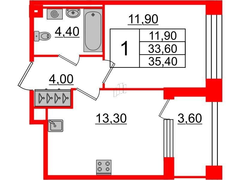 Продаётся 1-комнатная квартира, 32.9 м²