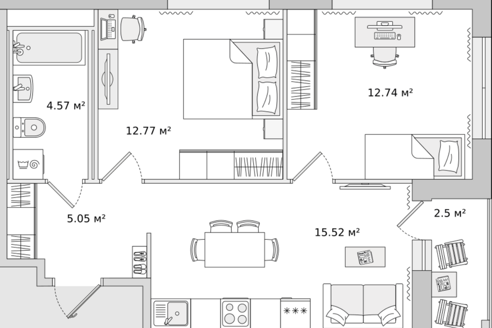 Продаётся 2-комнатная квартира, 49.7 м²