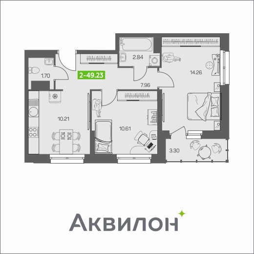 Продаётся 2-комнатная квартира, 47.5 м²