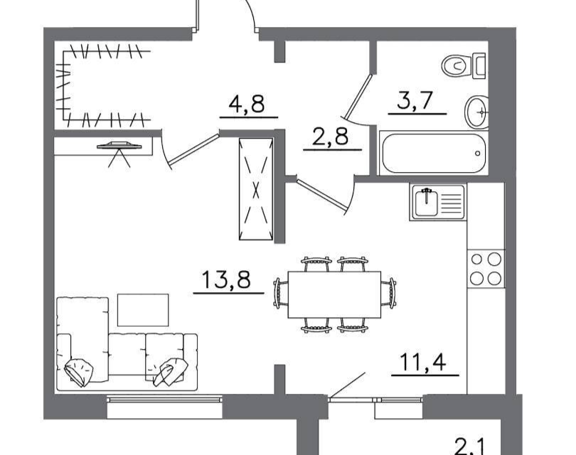 Продаётся 1-комнатная квартира, 38.9 м²