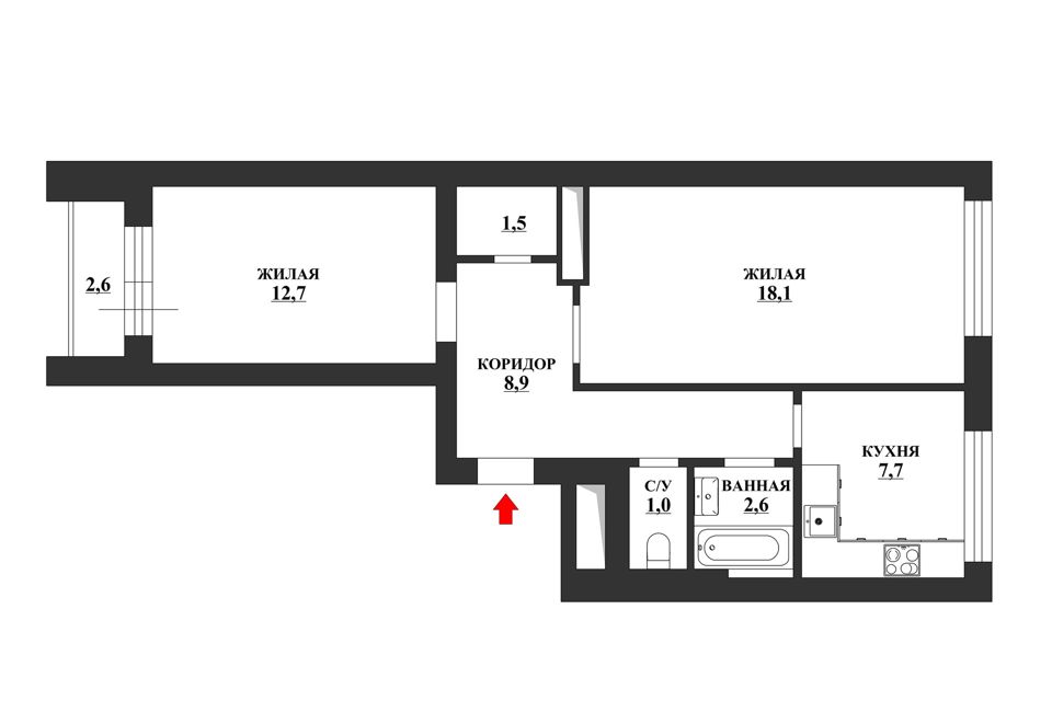 Продаётся 2-комнатная квартира, 52.5 м²