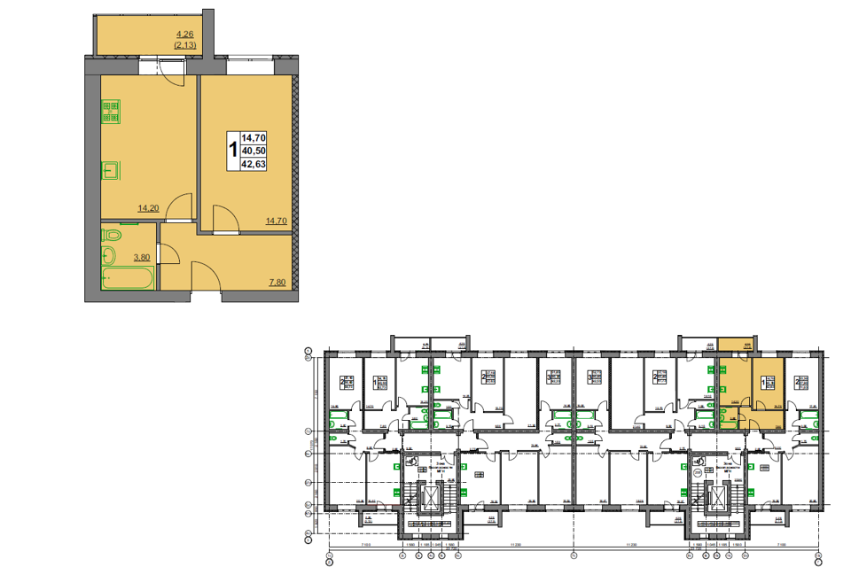 Продаётся 1-комнатная квартира, 42.9 м²