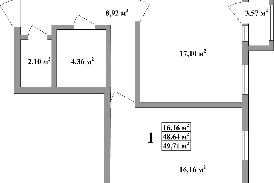 Продаётся 1-комнатная квартира, 48.1 м²