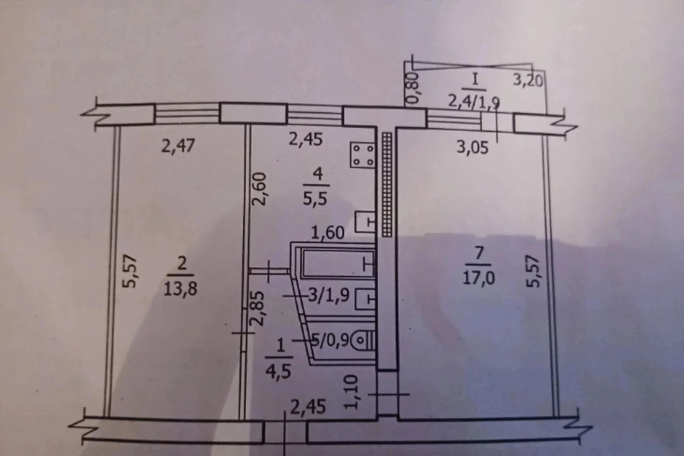 Продаётся 2-комнатная квартира, 45.5 м²