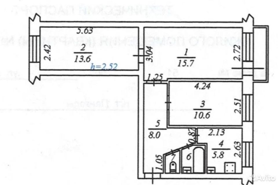 Продаётся 3-комнатная квартира, 56.8 м²