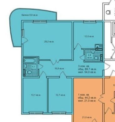 Продаётся 3-комнатная квартира, 92.64 м²