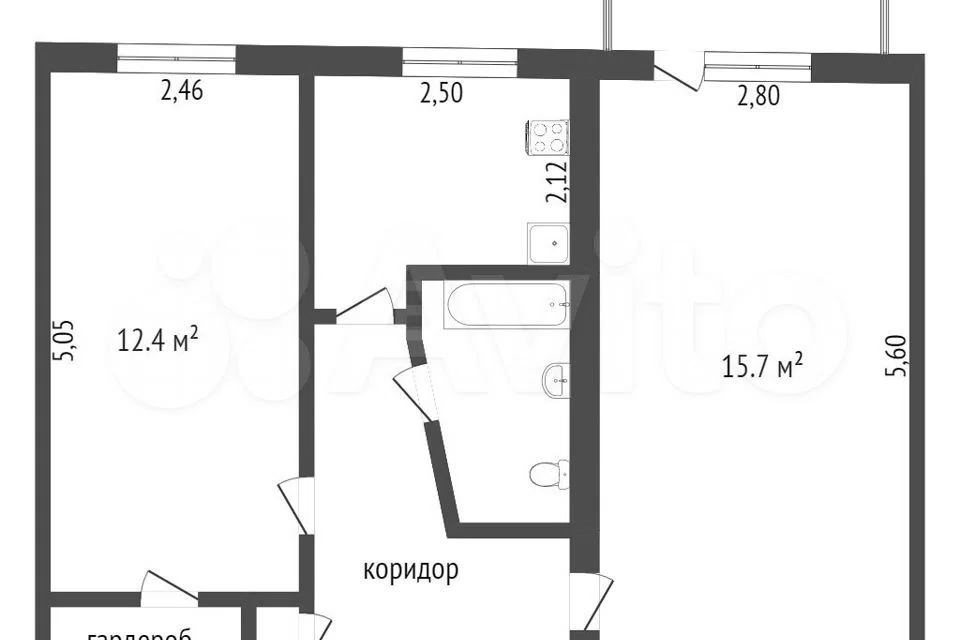 Продаётся 2-комнатная квартира, 42.3 м²