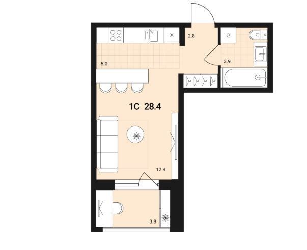 Продаётся студия, 28.4 м²
