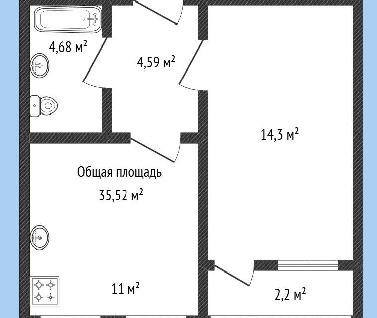 Продаётся 1-комнатная квартира, 35.52 м²