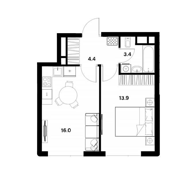 Продаётся 1-комнатная квартира, 37.7 м²