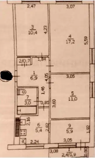 Продаётся 3-комнатная квартира, 62.4 м²