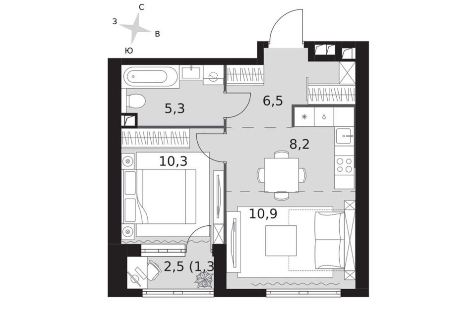 Продаётся 1-комнатная квартира, 42.5 м²