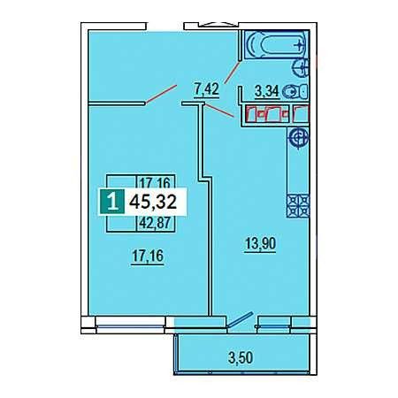 Продаётся 1-комнатная квартира, 45 м²