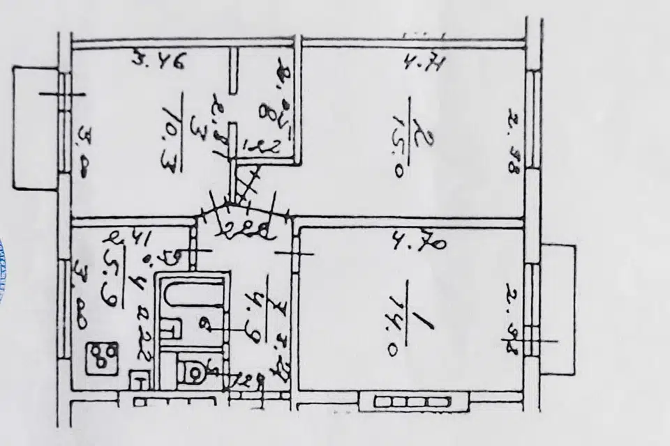 Продаётся 3-комнатная квартира, 56 м²