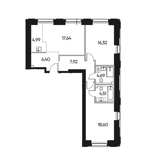 Продаётся 2-комнатная квартира, 81.07 м²