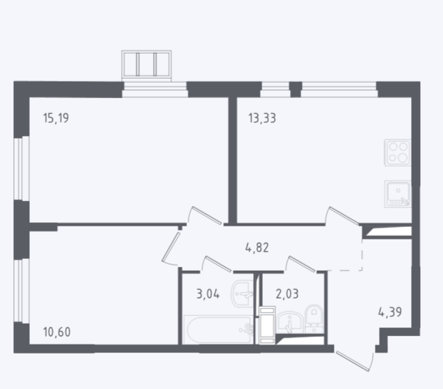 Продаётся 2-комнатная квартира, 52.5 м²