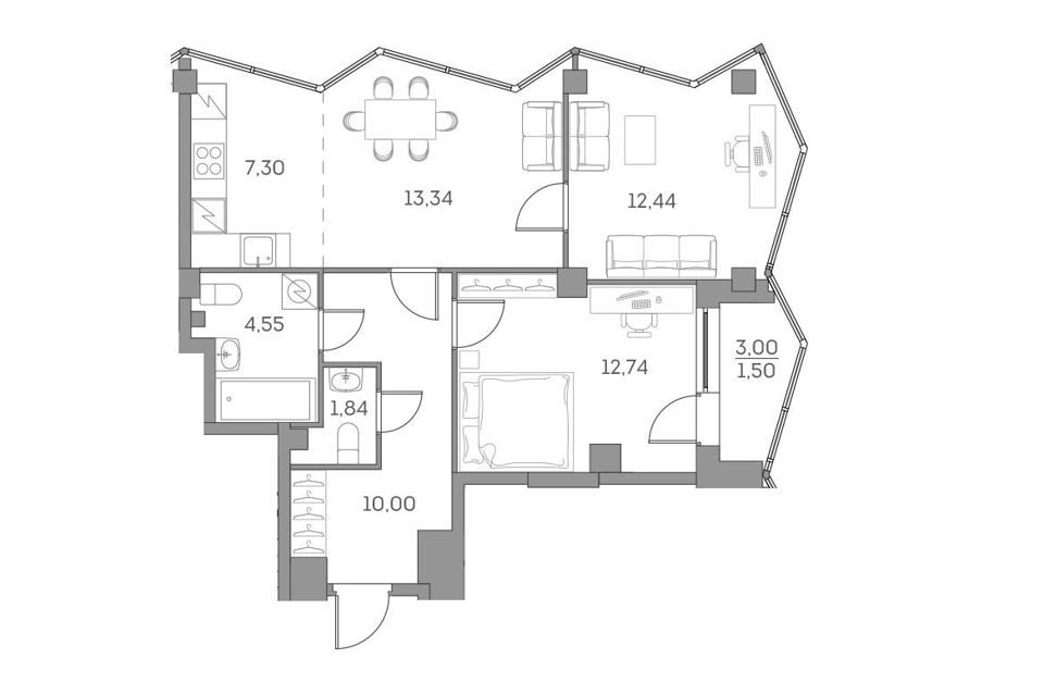 Продаётся 2-комнатная квартира, 63.71 м²