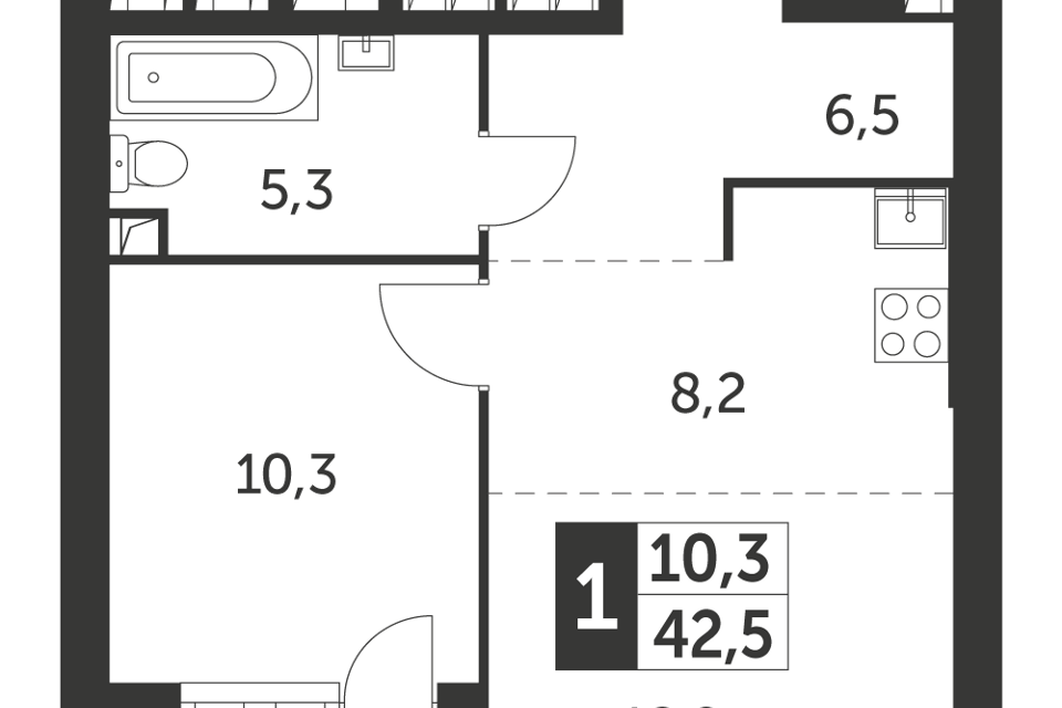Продаётся 1-комнатная квартира, 42.5 м²