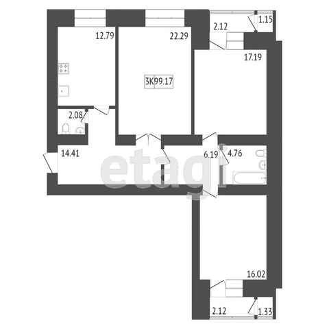 Продаётся 3-комнатная квартира, 107.43 м²