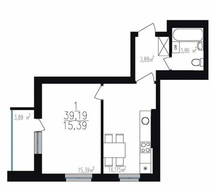 Продаётся 1-комнатная квартира, 37.8 м²