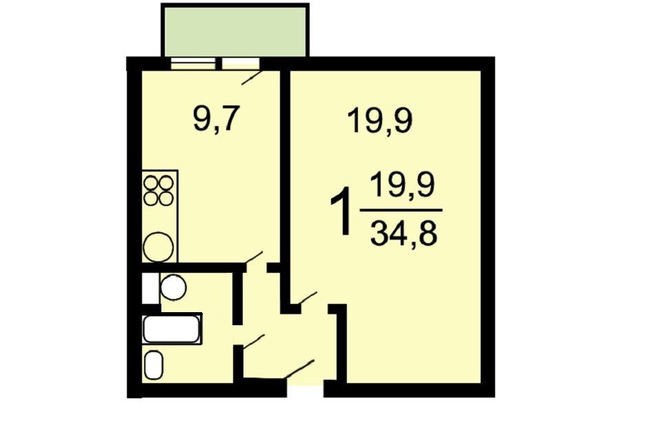 Продаётся 1-комнатная квартира, 34.6 м²