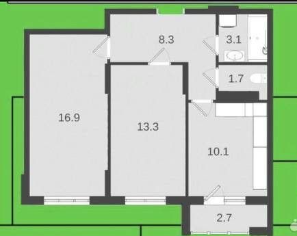 Продаётся 2-комнатная квартира, 54.9 м²