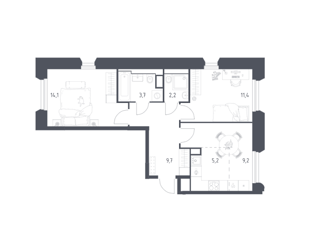 Продаётся 2-комнатная квартира, 54.1 м²