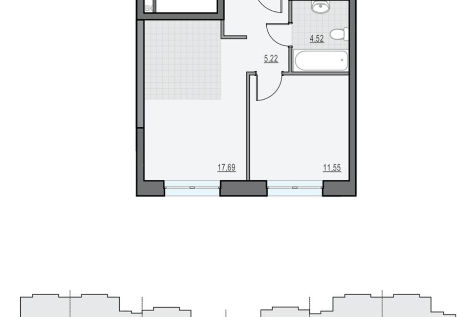 Продаётся 1-комнатная квартира, 39 м²