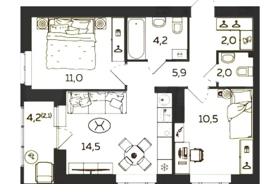 Продаётся 3-комнатная квартира, 54.3 м²