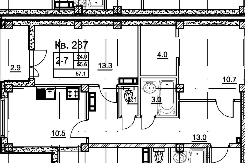 Продаётся 2-комнатная квартира, 55.6 м²