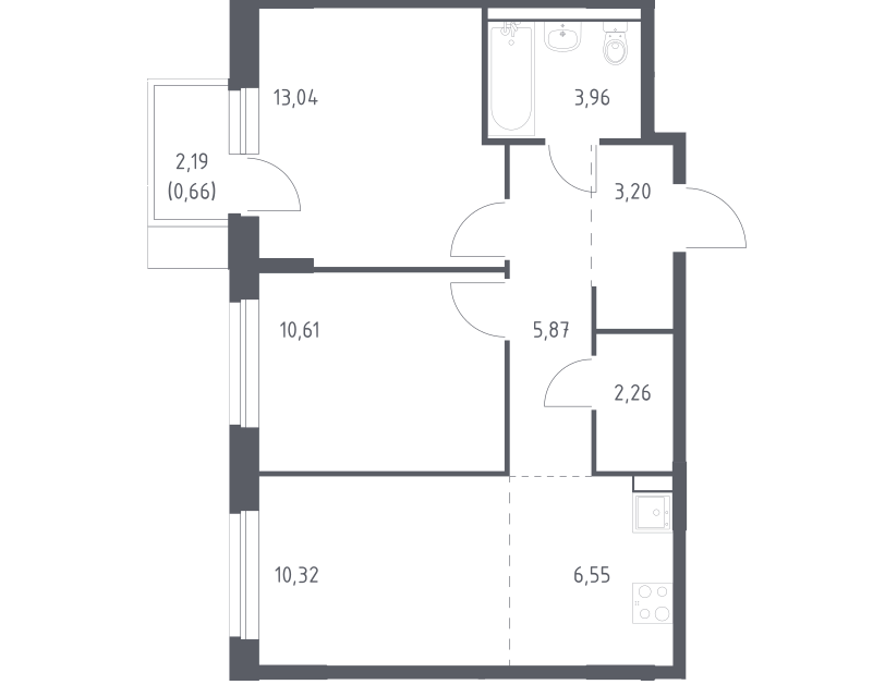 Продаётся 2-комнатная квартира, 56.47 м²