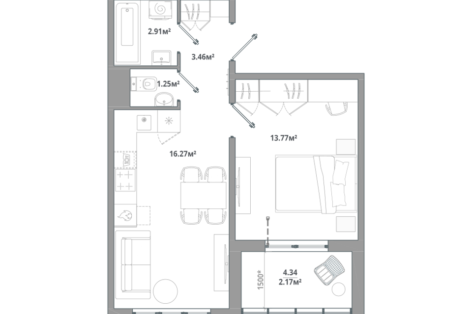 Продаётся 1-комнатная квартира, 37.5 м²