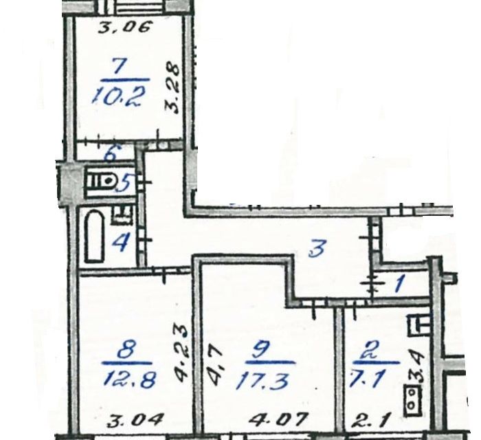 Продаётся 3-комнатная квартира, 65.5 м²
